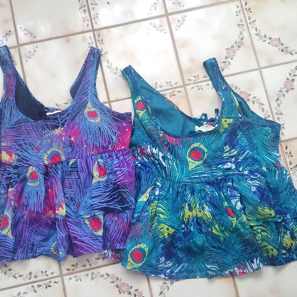 2 Peacock Colored Tops